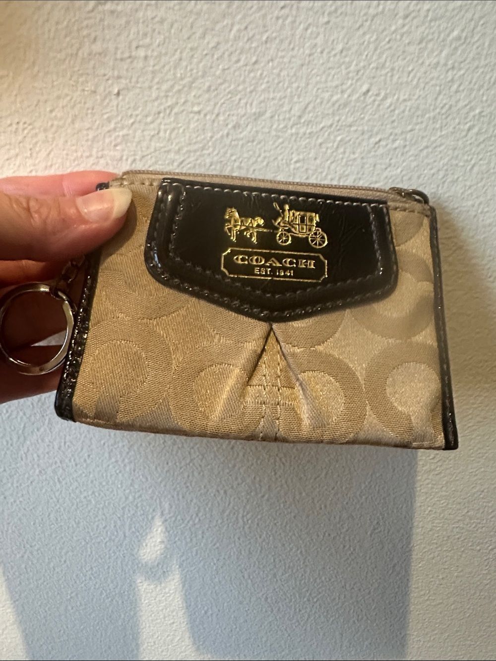 Coach Madison Op Art Mini Skinny Signature ID Card Coin Purse Khaki Brown - Picture 10 of 10